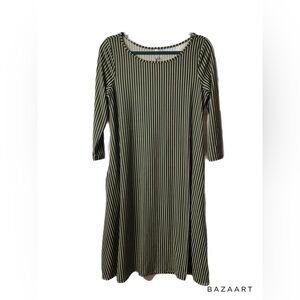Piphany olive green & white stripe midi dress. Super soft feel. Size M. Z